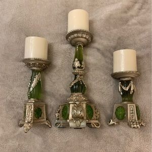 Green Vintage Plastic Candle Stick Holders and Candles